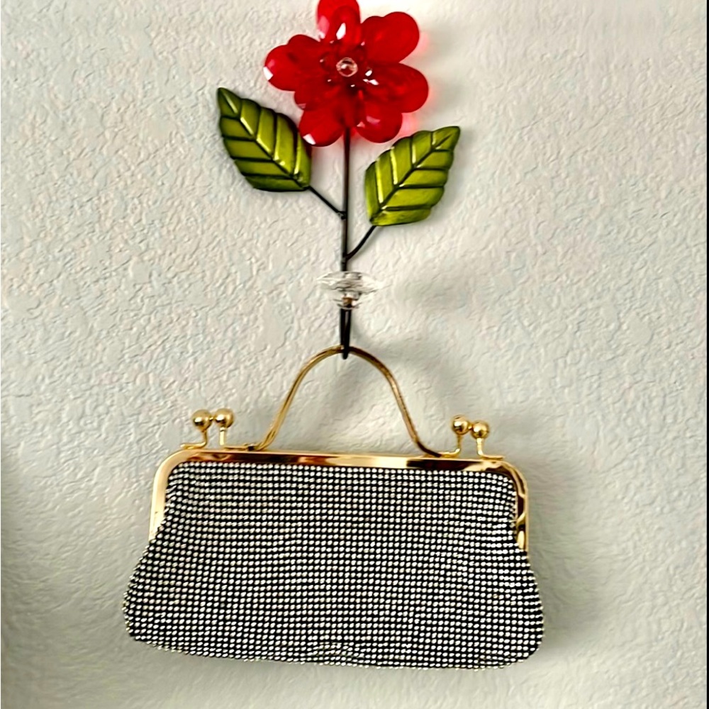 rhinestone studded evening purse, studded gold-tone handle double-kiss closure